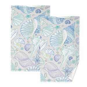xigua cartoon seashell hand towels set of 2 pack - 16 x 28 inches extra absorbent 100% cotton towels, super soft hand towel for bathroom, hotel, kitchen, gym