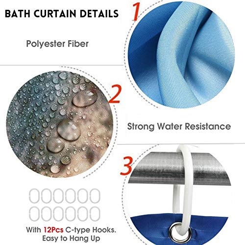 4Pcs/Set Christmas Shower Curtain Waterproof Polyester Bath Curtain Non-Slip Pedestal Rugs Toilet Lid Cover and Bath Mat Set with 12 Hooks Home Bathroom Decor Xmas