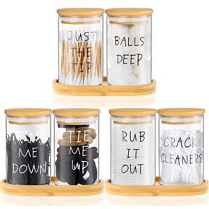 tessco 6 pcs cotton ball holder apothecary jars with lids glass 3 pcs bamboo tray oval plate bathroom decor clear cotton ball holder bathroom organizer countertop bathroom storage containers