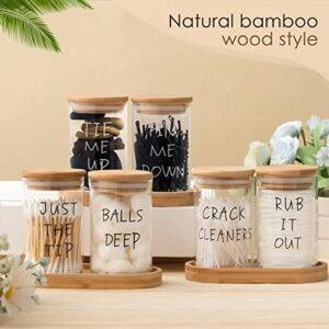 Tessco 6 Pcs Cotton Ball Holder Apothecary Jars with Lids Glass 3 Pcs Bamboo Tray Oval Plate Bathroom Decor Clear Cotton Ball Holder Bathroom Organizer Countertop Bathroom Storage Containers