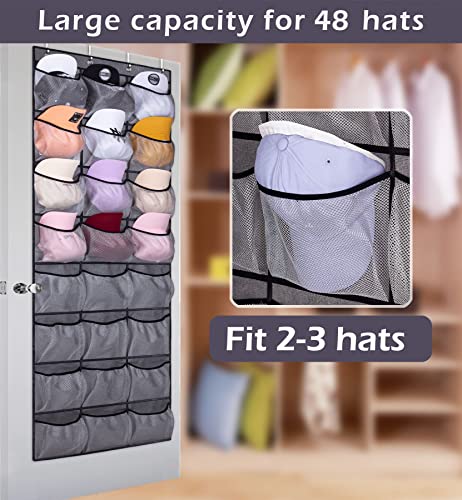 KEETDY 24 Large Pockets Over The Door Hat Rack and Hat Storage for Baseball Caps Organizer Hat Bag