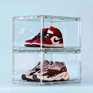 insha shoe box, 3 pack clear shoe boxes stackable shoe organizers with clear door for sneakersplastic shoe storage for us size 12, 14.2 x 11 x 8.7 inches