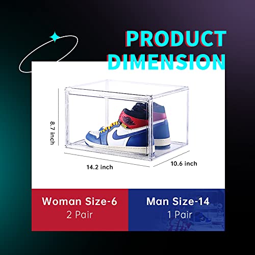 INSHA Shoe Box, 3 Pack Clear Shoe Boxes Stackable Shoe Organizers with Clear Door for SneakersPlastic Shoe Storage for US Size 12, 14.2 x 11 x 8.7 Inches