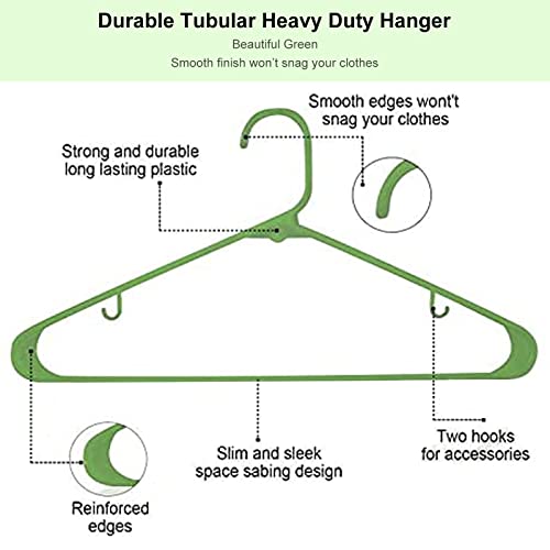 Plastic Hangers 20 Pack, Durable Tubular Hanger and Clothes Hangers, Non-Slip Slim Space Saving, Adult Standard Hangers Ideal for Jackets, Suits, Dress, Trousers, Coats（Green）