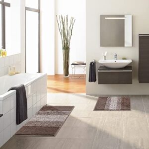 Vaukki Luxury Soft Bathroom Rugs Set of 2, Non Slip Washable Plush Bath Floor Mats, Microfiber Shaggy Absorbent Striped Bath Carpet for Tub, Bathroom and Shower (18''x26''+20''x32'', Coffee)