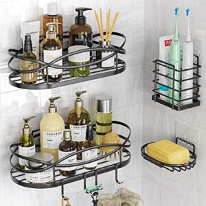 bunoxea shower caddy, shower shelves 4-pack,adhesive shower organizer shelves，large capacity，rustproof shower caddy basket shelf，shower shelf for bathroom & kitchen storage(matte black)