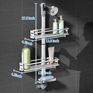 Kitstorack Shower Caddy Over Shower Head,3 Tier Aluminum Bathroom Hanging Shower caddy,Bathroom Accessories Storage Rustproof Shower Shelves with Soap Holder Razor Holder for Bathroom Organizer