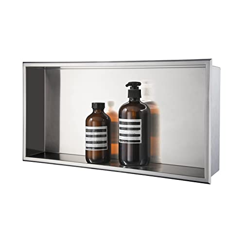 BLYLUND Shower Niche Stainless Steel 12" x 24" NO Tile Needed,Brushed Finish Wall-inserted Niche Recessed, Recessed Shower Shelf Modern and Elegant Soap Niche for Bathroom