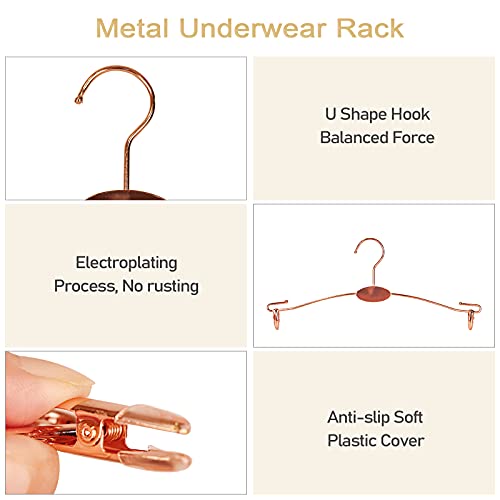 Loghot 10PCS Metal Underwear Rack Durable Bra Pants Clothes Hangers Hook with Non Slip Clips for Lingerie Shop Display (Rose Gold)