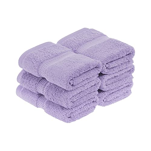 SUPERIOR Solid Egyptian Cotton Face Towel Set, 13" x 13", Purple, 6-Pieces