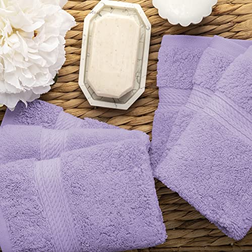 SUPERIOR Solid Egyptian Cotton Face Towel Set, 13" x 13", Purple, 6-Pieces