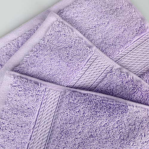 SUPERIOR Solid Egyptian Cotton Face Towel Set, 13" x 13", Purple, 6-Pieces