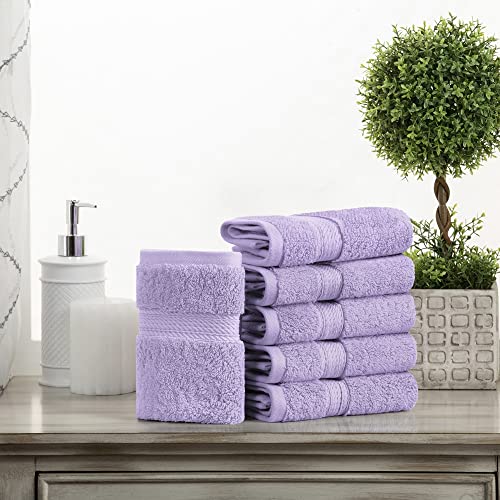 SUPERIOR Solid Egyptian Cotton Face Towel Set, 13" x 13", Purple, 6-Pieces