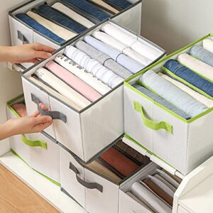Wardrobe Clothes Organizer for Folded Clothes Jeans with 9 Small Grids (1.57'' W), 2 Pack Garderobe Clothing Organizer with Support Panels, Stackable Closet Storage Organizer Foldable with Handles