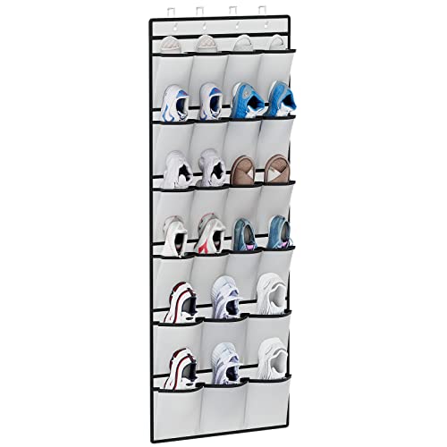 YOUDENOVA Over the Door Hanging Shoe Organizer - 22 Extra Large Fabric Pockets Shoe Storage Racks Holders Behind Closet Door with 4 Metal Hooks for Sneakers, High Heels, Slippers