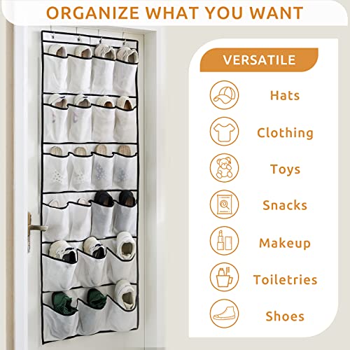 YOUDENOVA Over the Door Hanging Shoe Organizer - 22 Extra Large Fabric Pockets Shoe Storage Racks Holders Behind Closet Door with 4 Metal Hooks for Sneakers, High Heels, Slippers