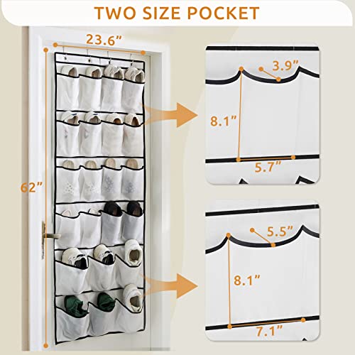 YOUDENOVA Over the Door Hanging Shoe Organizer - 22 Extra Large Fabric Pockets Shoe Storage Racks Holders Behind Closet Door with 4 Metal Hooks for Sneakers, High Heels, Slippers