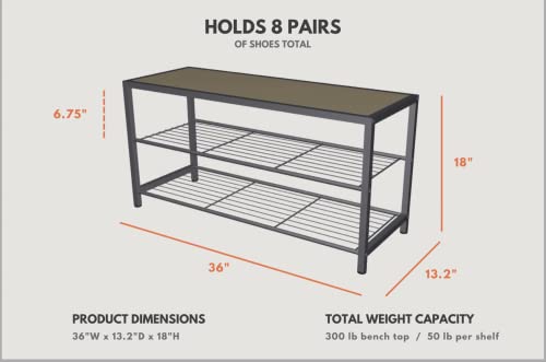 Trinity Shoe Bench with Wire Shelves