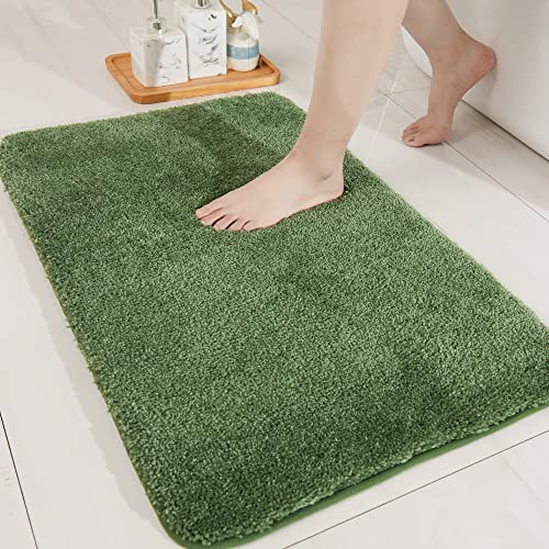 COSY HOMEER Bath Rugs for Bathroom Extra Thick- Anti-Slip Bath Mats Soft Plush Yarn Shaggy 100% Strong Mirco Polyeste Mat Living Room Bedroom Mat Floor Water Absorbent(Green,20x32 - Inches)