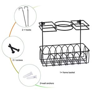 Alsonerbay Hair Dryer Holder Wall-Mounted/Door-Hanging Hair Tool Storage Caddy Bathroom Metal Basket for Hair Care & Styling Tool Multifunctional Hair Tool Organizer 3 Sections - Black