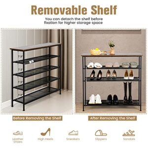 Giantex 5-Tier Shoe Rack, Industrial Adjustable Metal Shoe Storage Organizer w/ 4 Metal Mesh Shelves for 16-20 Pairs, Adjustable Feet, Heavy Duty Steel Frame, for Entryway, Hallway, Dorm, Rustic Brown