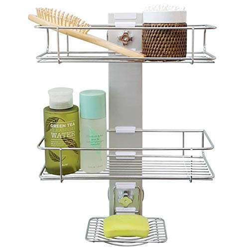 Bath Beyond BATHBEYOND Shower Caddy Suction Cup Tier Shower Shelf - Adjustable Shower Caddy 400 Stainless Steel No-Drilling and Extra Adhesive Sticker for More Stronger Suction (3Tier)