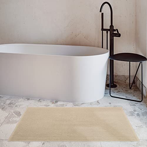 Cotton Paradise Bath Rug for Bathroom, 17x24 inch 100% Cotton Non Slip Bath Mat Rug, Soft Absorbent Machine Washable, Beige Bath Rug