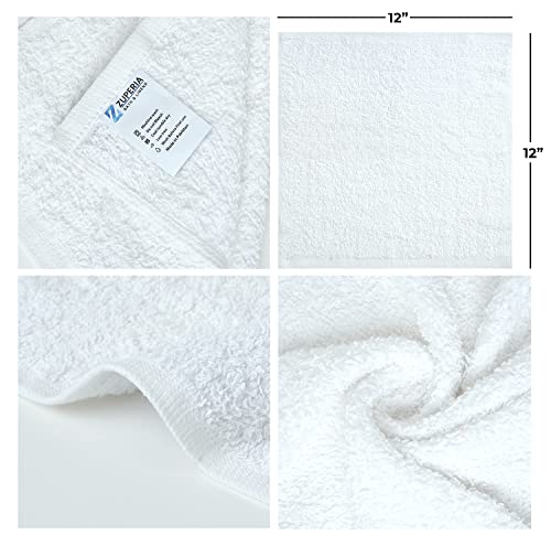 Zuperia 100% Cotton Luxury Bath Wash Cloths 60 Pack - Highly Absorbent Soft Washcloths for Face- Gym Towels, Hotel Spa Quality, Reusable and Multipurpose Towels 12 x 12 Inches (White)