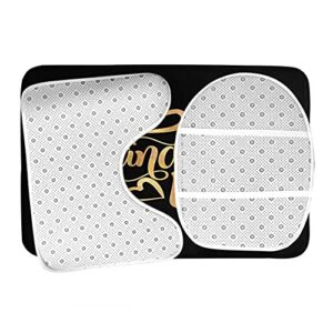 Wondertify Mr and Mrs Bathroom Antiskid Pad Gold Glitter Typography 3 Pieces Bathroom Rugs Set, Bath Mat+Contour+Toilet Lid Cover Black