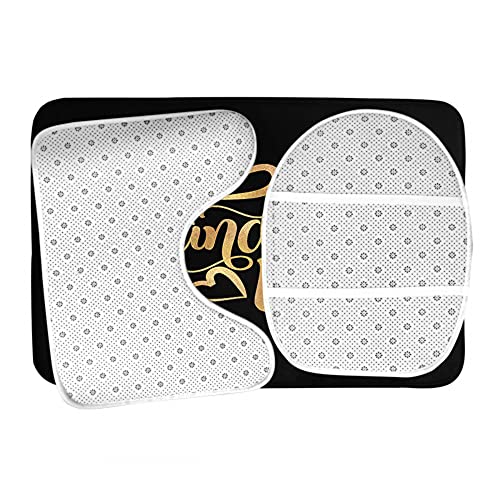 Wondertify Mr and Mrs Bathroom Antiskid Pad Gold Glitter Typography 3 Pieces Bathroom Rugs Set, Bath Mat+Contour+Toilet Lid Cover Black