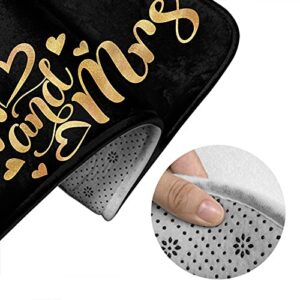 Wondertify Mr and Mrs Bathroom Antiskid Pad Gold Glitter Typography 3 Pieces Bathroom Rugs Set, Bath Mat+Contour+Toilet Lid Cover Black