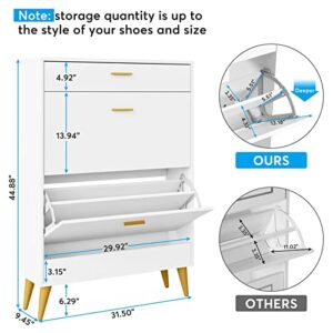 Tribesigns Shoe Cabinet, White Slim Shoe Storage Cabinet for Entryway, Modern 16 Pair Thin Shoe Rack Organizer with 2 Flip Drawers