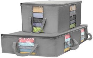 sorbus foldable storage bag organizer set, large clear window & carry handles, great for clothes, blankets, closets, bedrooms, and more (gray)