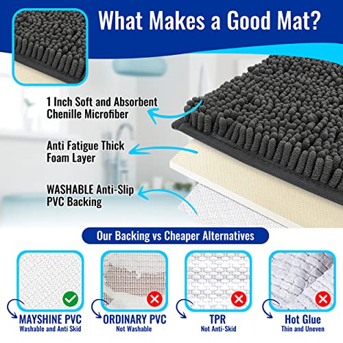 Soft Plush Chenille Bathroom Rug, Absorbent Microfiber Bath Mat, Machine Washable, Non-Slip Grip, Quick-Dry, Thick Shag Carpet Great for Bath, Shower Floor, Bedroom, or Door Mat (Charcoal Gray, 17x24)