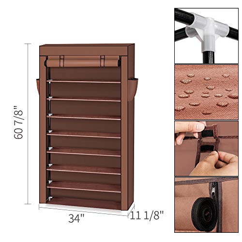 HOFOME Free Standing Shoe Rack Storage Organizer, 45 Pairs Portable Nonwoven Fabric Cover, Dustproof Shoe Rack Storage Shelf Cabinet for Closet (Mocha)