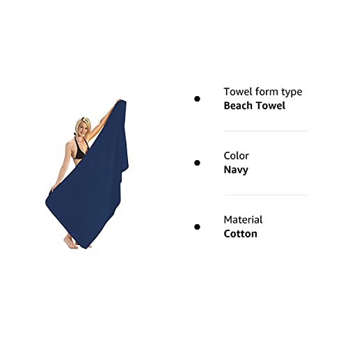 Heavy Weight Jumbo Size Dobby Hem Velour Beach Towel (Navy)