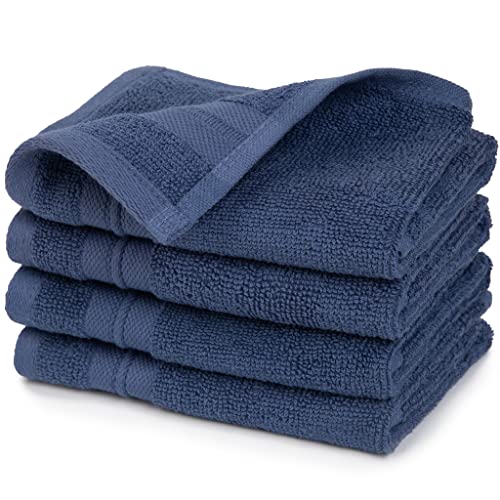 Sticky Toffee Blue Washcloths Set for Bathroom, Oeko-Tex Terry Cotton, Soft and Absorbent Wash Cloths for Your Body, Face Towel for Washing Face, Set of Four, 13 in x 13 in