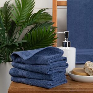 Sticky Toffee Blue Washcloths Set for Bathroom, Oeko-Tex Terry Cotton, Soft and Absorbent Wash Cloths for Your Body, Face Towel for Washing Face, Set of Four, 13 in x 13 in