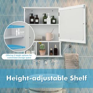 Tangkula Wall-Mounted Bathroom Cabinet, 2-in-1 Storage Organizer with Mirror Door, Wall-Mounted Medicine Cabinet with Adjustable Shelf & 3 Open Compartments for Bathroom, Living Room, Entryway