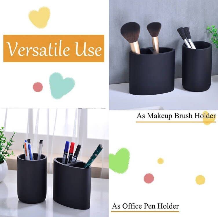 Rzoeox Bathroom Accessories Set Matte Black 5 Pcs, Resin Bathroom Sets Accessories Modern with Soap Dispenser, Cotton Swab Canister, Toothbrush Holder, Toothbrush Cup,Soap Dish (Matte Black)