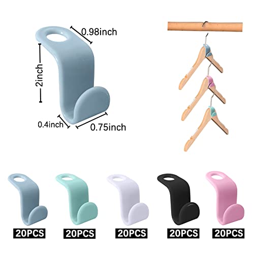 AHSONLUF 100 Pieces Clothes Hanger Connector Hooks, Thicken Clips Clothes Hangers Space Saving Plastic Hangers for Organizer Closets Extender Hooks(Pink, Blue, Black, Pink and White)