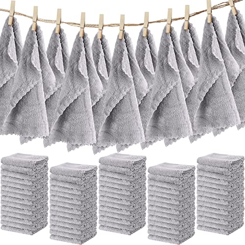 Newwiee 100 Pcs Microfiber Towels Absorbent Washcloths Bulk 12 x 12 Inch Soft Quick Drying Face Towels Bath Cloths Coral Velvet Bathroom Wash Clothes for Bath Spa Facial Fingertip Towel (Grey)