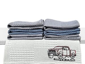 hyperall pickup truck series 100% turkish cotton towels set 7-piece 13x13inch (grey,cream,indian blue) for bathroom kitchen car hand face hair dishes glass window children embroidery custom design