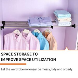 BAOYOUNI Expandable Shelf Closet Tension Rod Adjustable Shelving Unit Storage Rack Organizer Hanger Space Saving Divider for Wardrobe, Cupboard, Kitchen, Bathroom Use, Black