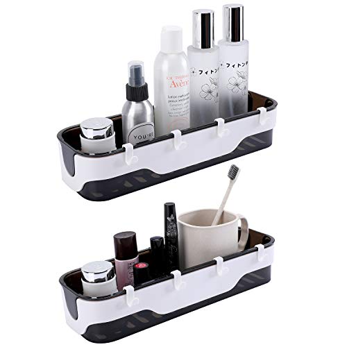 Bathroom Shelves with 4 Hooks，Shower Caddy with Adhesive，Racks Strong and Sturdy for Lavatory,Portable,Washroom, Restroom, Shower, Toilet,Kitchen