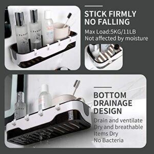 Bathroom Shelves with 4 Hooks，Shower Caddy with Adhesive，Racks Strong and Sturdy for Lavatory,Portable,Washroom, Restroom, Shower, Toilet,Kitchen