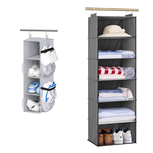 SLEEPING LAMB Short Hanging Shoe Organizer for Closet and 6 Shelves Jumbo Hanging Closet Organizer and Storage