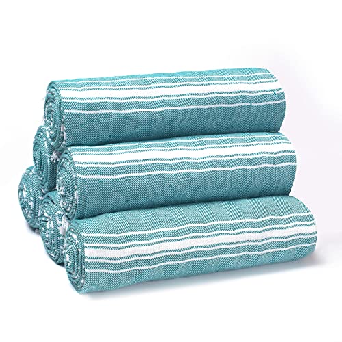 Belizzi Home Peshtemal Turkish Towel 100% Cotton Chevron Beach Towels Oversized 36x71 Set of 6, Beach Towels for Adults, Soft Durable Absorbent Extra Large Bath Sheet Hammam Towel - Teal