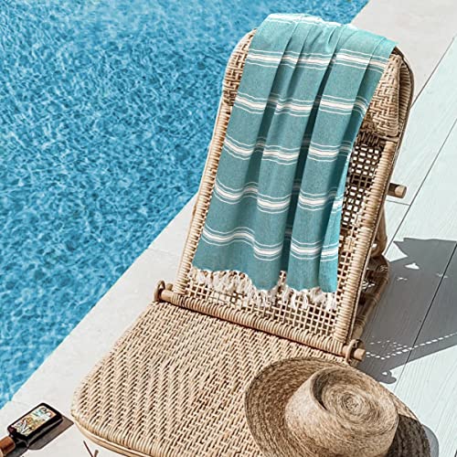 Belizzi Home Peshtemal Turkish Towel 100% Cotton Chevron Beach Towels Oversized 36x71 Set of 6, Beach Towels for Adults, Soft Durable Absorbent Extra Large Bath Sheet Hammam Towel - Teal