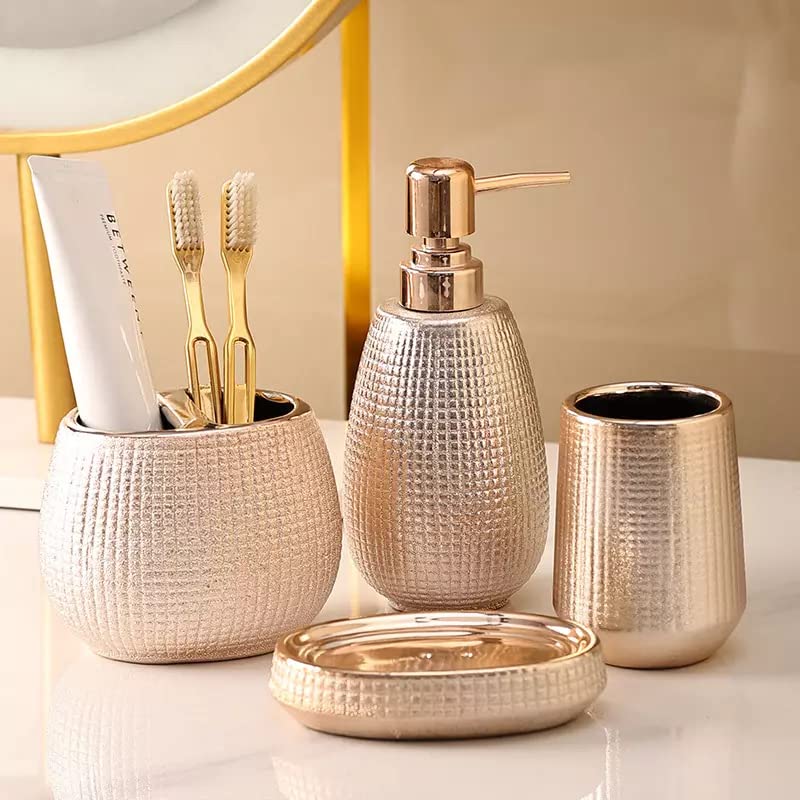 Dash of Mountain Bathroom Accessory Set – Bathroom Soap Dispenser and Toothbrush Holder Set – Bathroom Accessories Sets Complete with Toothbrush Holder, Soap Dispenser, Soap Dish, Vanity Cup